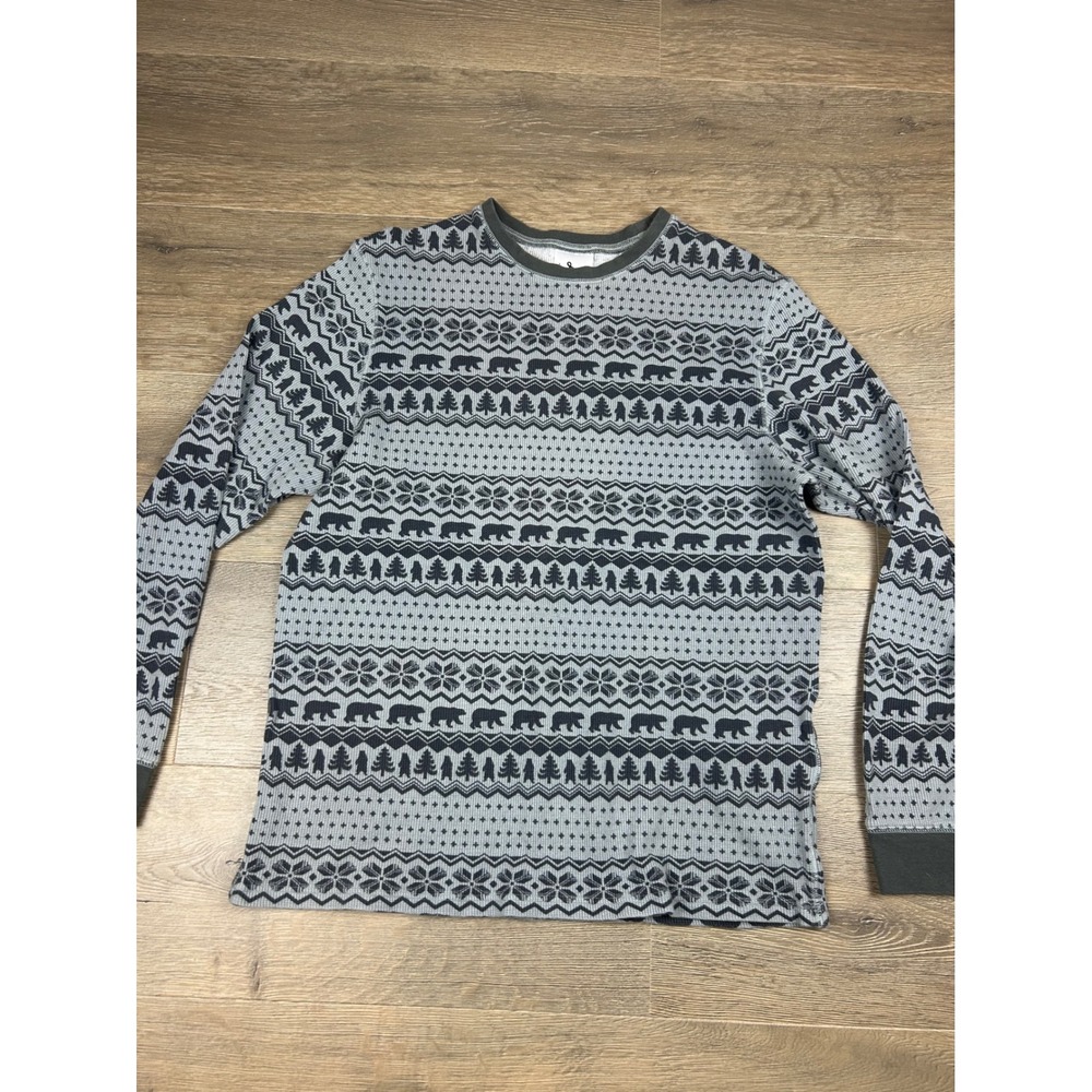 Chubbies Lounge Mens XL Grey Fair Isle Bear Waffle Knit Thermal Long Sleeve Top